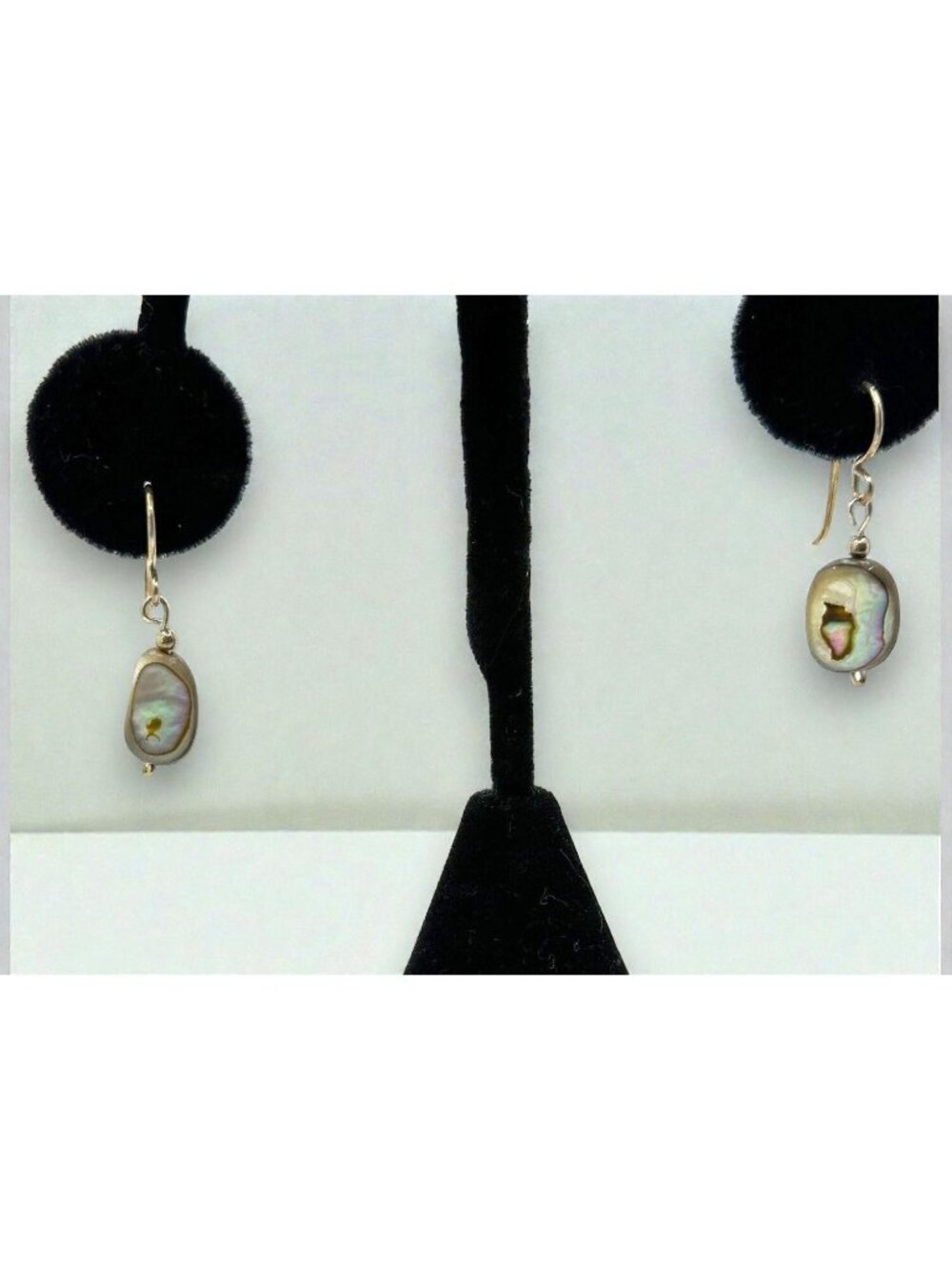 Handmade Abalone Shell Drop Earrings - Iridescent Sterling Silver Hooks - Boho B